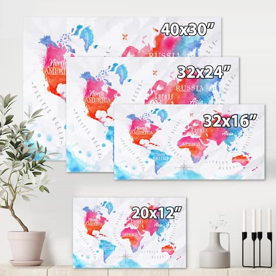 Designart - World Map In and Blue